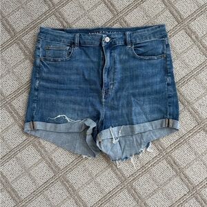American Eagle Outfitters Women's Blue Denim Shorts - Curvy Hi Rise Shortie